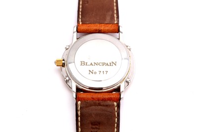 Lot 285 - BLANCPAIN. A STAINLESS STEEL AUTOMATIC TRIPLE...