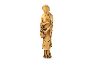 Lot 64 - A CHINESE IVORY CARVING OF MAGU. 17th Century....