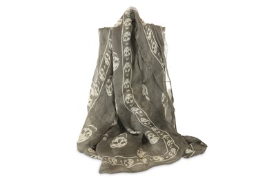 Lot 532 - Alexander McQueen Silk Skull Motif Scarf, grey...