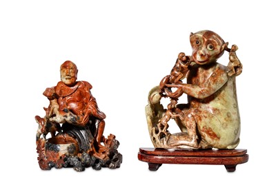 Lot 306 - TWO CHINESE SOAPSTONE CARVINGS. Qing Dynasty,...