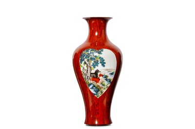 Lot 100 - A CHINESE FAUX-BOIS GROUND VASE. 20th Century....