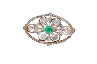 Lot 258 - An emerald and diamond brooch Of openwork...