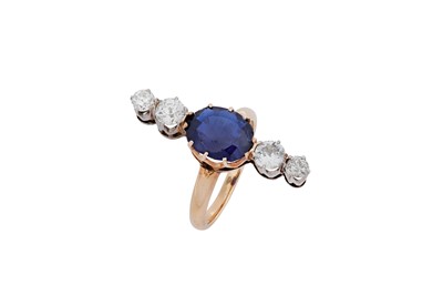 Lot 240 - A sapphire and diamond ring Of vertical design,...