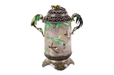 Lot 161 - AN ENAMELLED JAPANESE SILVER VASE AND COVER BY...