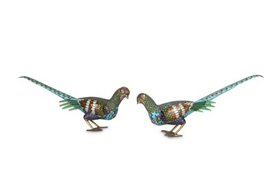 Lot 59 - A PAIR OF CHINESE ENAMELLED PHEASANTS. Each...