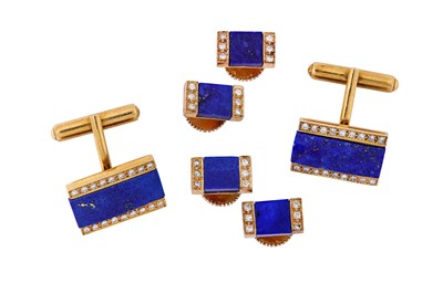 Lot 116 - A lapis lazuli and diamond dress set Each...