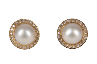 Lot 13 - A pair of mabé pearl and diamond earrings,...