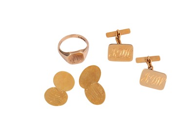 Lot 4 - Two sets of monogrammed cufflinks and a signet...