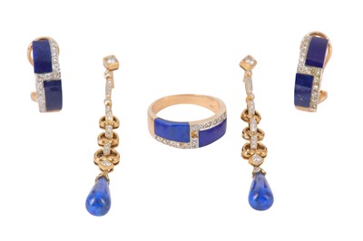 Lot 15 - A group of lapis and diamond jewellery,...