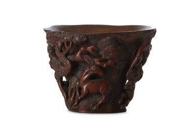 Lot 70 - A CHINESE BAMBOO 'DEER' LIBATION CUP. 17th...