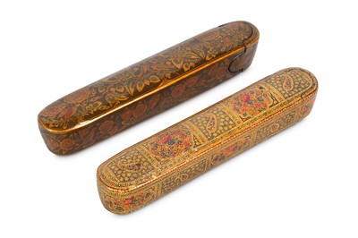 Lot 401 - TWO LACQUERED PAPIER-MÂCHÉ PEN CASES...