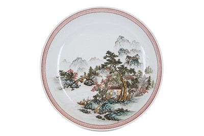 Lot 102 - A CHINESE FAMILLE ROSE 'LANDSCAPE' DISH. 20th...