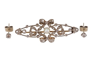 Lot 5 - A pearl and diamond brooch (one diamond...