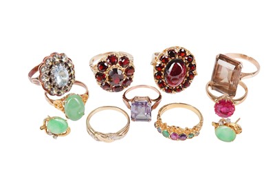 Lot 3 - A group of nine gem-set rings and a pair of...