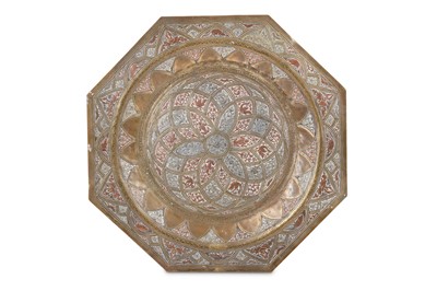 Lot 330 - AN OCTAGONAL COPPER AND SILVER INLAID SERVING...