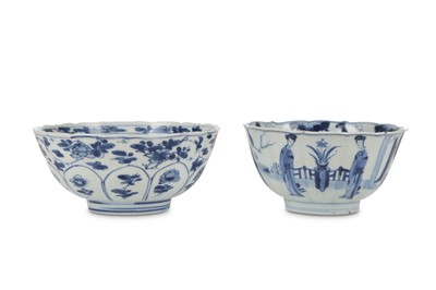 Lot 283 - A CHINESE BLUE AND WHITE 'LADIES' BOWL. Qing...