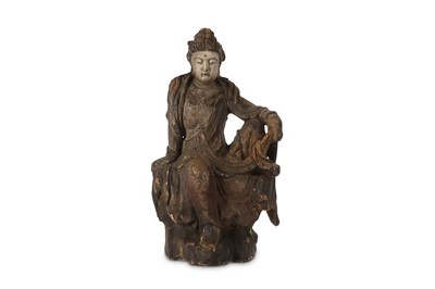 Lot 379 - A CHINESE POLYCHROMED WOOD FIGURE OF A...
