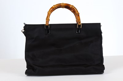 Lot 130 - Gucci Black Nylon Bamboo Bag, black nylon body...