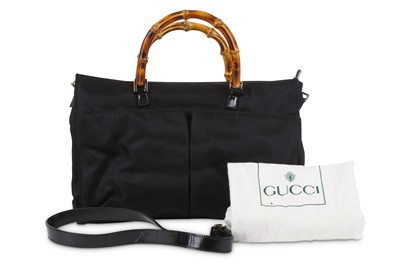 Lot 130 - Gucci Black Nylon Bamboo Bag, black nylon body...