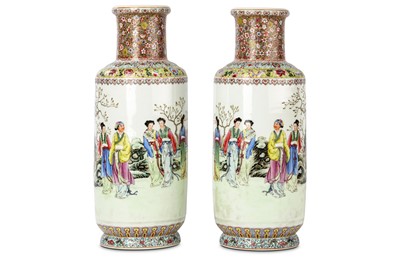 Lot 107 - A PAIR OF CHINESE FAMILLE ROSE VASES. 20th...