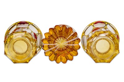 Lot 42 - A PAIR OF BOHEMIAN AMBER-STAINED GLASS BEAKERS...