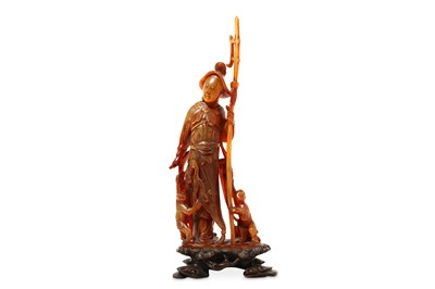 Lot 269 - A CHINESE HORN 'WARRIOR' CARVING. Qing Dynasty....