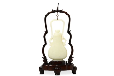 Lot 346 - A CHINESE WHITE JADE HANGING BASKET AND COVER....