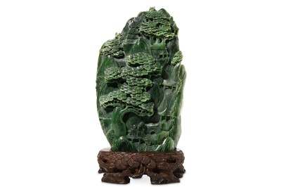 Lot 347 - A CHINESE SPINACH JADE 'MOUNTAIN' CARVING....