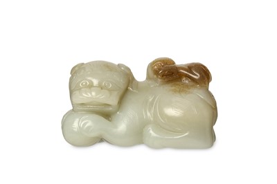 Lot 57 - A CHINESE JADE ‘LION AND CUB’ CARVING. Seated...