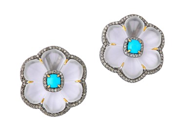 Lot 147 - A pair of rock crystal, turquoise and diamond...