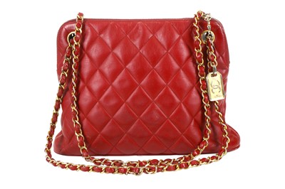 Lot 247 - Chanel Red Shoulder Bag, c. 1989-91, quilted...