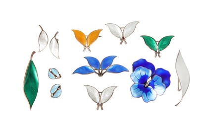 Lot 28 - A collection of foliate enamel jewellery, by...