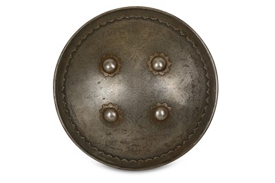 Lot 362 - A SILVER-INLAID STEEL SHIELD North India, 19th...