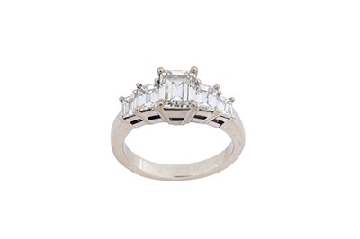 Lot 99 - A diamond five-stone ring  Set with step-cut...