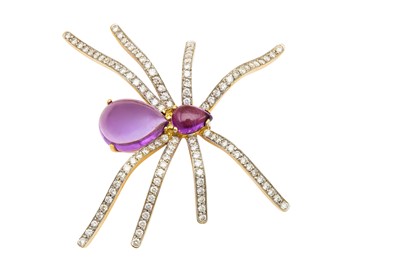 Lot 262 - An amethyst and diamond spider brooch  The...