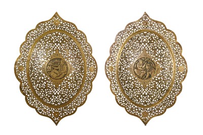 Lot 292a - TWO PIERCED BRASS DECORATIVE DOOR PANELS Iran,...