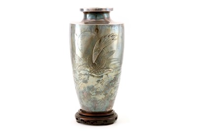 Lot 199a - A SILVER VASE. Meiji period. Worked in high...