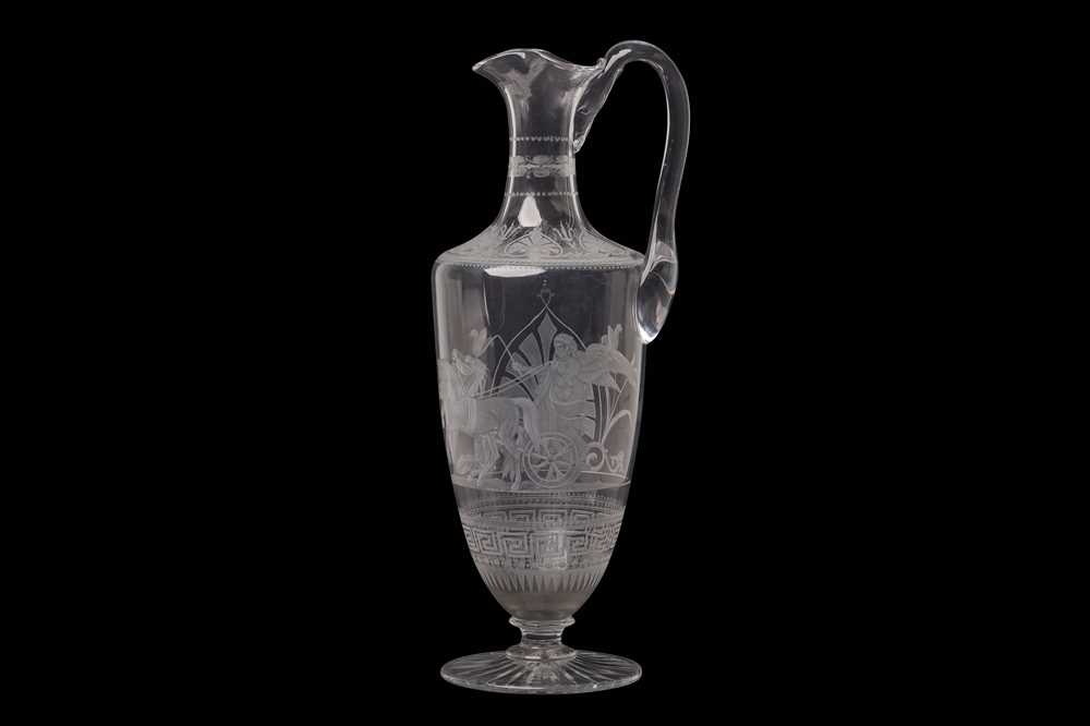 Lot 41 - A FINE ENGRAVED GLASS EWER, circa 1870,...