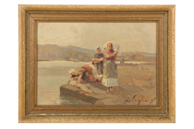 Lot 839 - G Chighery (Italian) Washerwomen on the Isle...