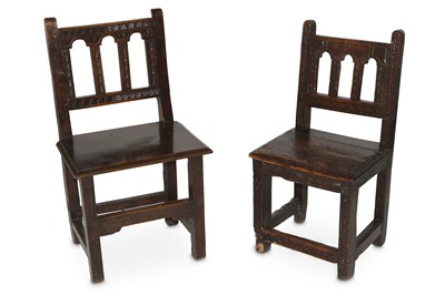 Lot 807 - A pair of antique and later side chairs,...