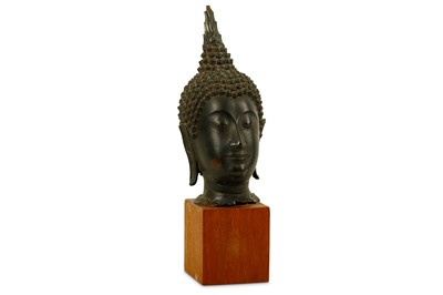 Lot 296 - A Thai bronze head of Buddha, with long...