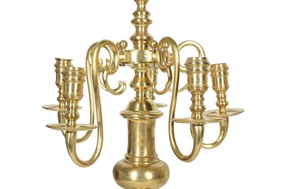 Lot 127 - A PAIR OF 17TH CENTURY STYLE BRASS FIVE LIGHT...