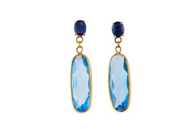 Lot 232 - A pair of blue topaz and sapphire earrings and...