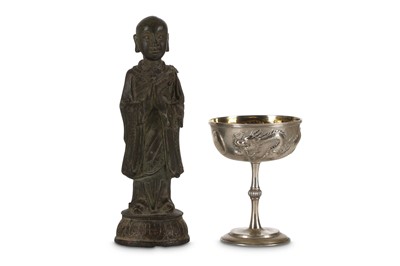 Lot 212a - A CHINESE BRONZE FIGURE AND A SILVER GOBLET...
