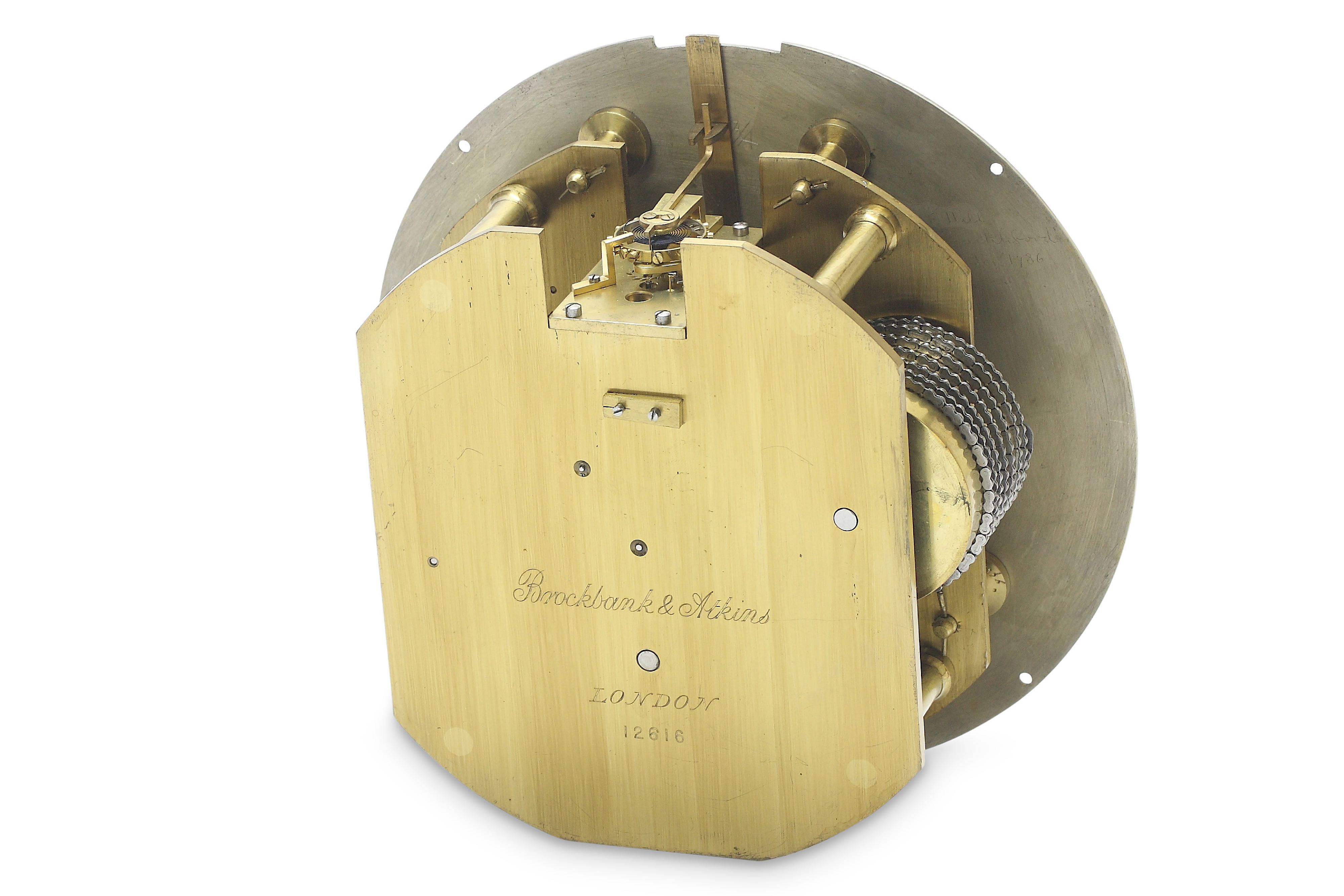 Lot 70 - A 19TH CENTURY BRASS BULKHEAD CLOCK