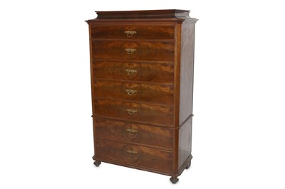 Lot 798 - A flame mahogany chest on chest, of seven long...