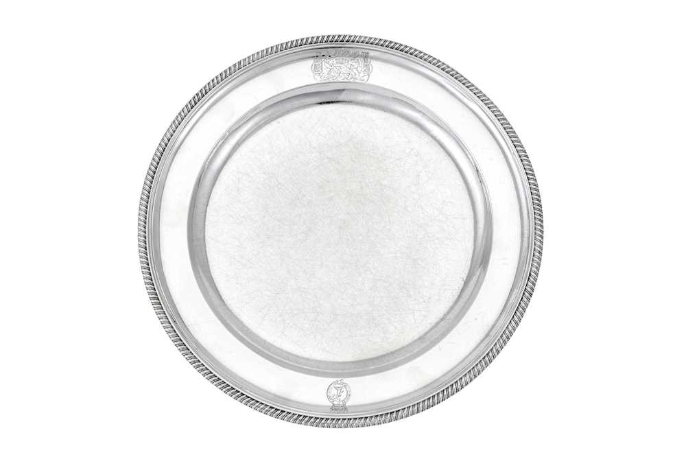 Lot 31 - Cowper Service - A George III sterling silver dinner plate, London 1797 by Paul Storr (1771 - 1844, reg. 12th Jan 1793)