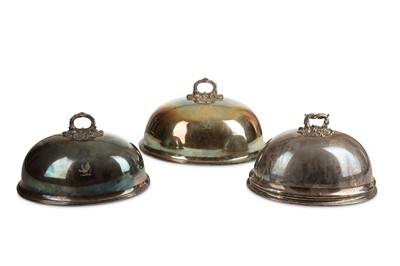 Lot 95 - Three silver plated poultry domes, two with...