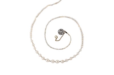 Lot 86 - A pearl and seed pearl necklace with a diamond...