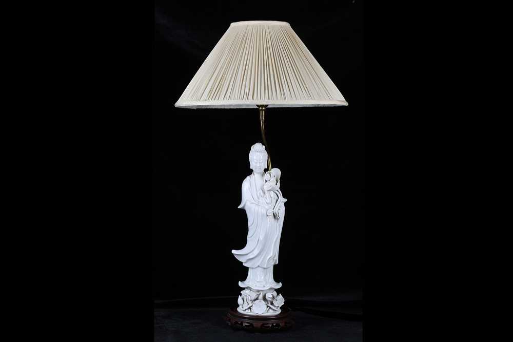 Lot 174 - A CHINESE PORCELAIN BLANC DE CHINE LAMP BASE...